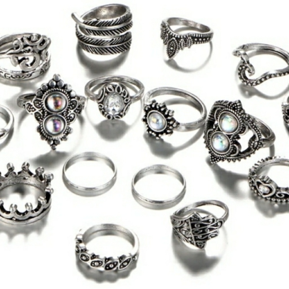 Boho Chic  16pcs Opals Silver Knuckle Midi Rings - Picture 6 of 8